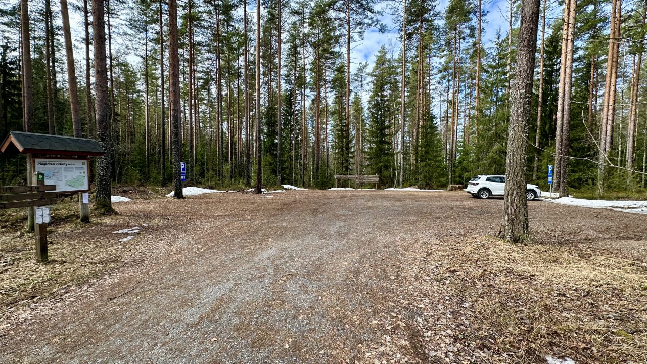 Pysäköintialue metsässä.