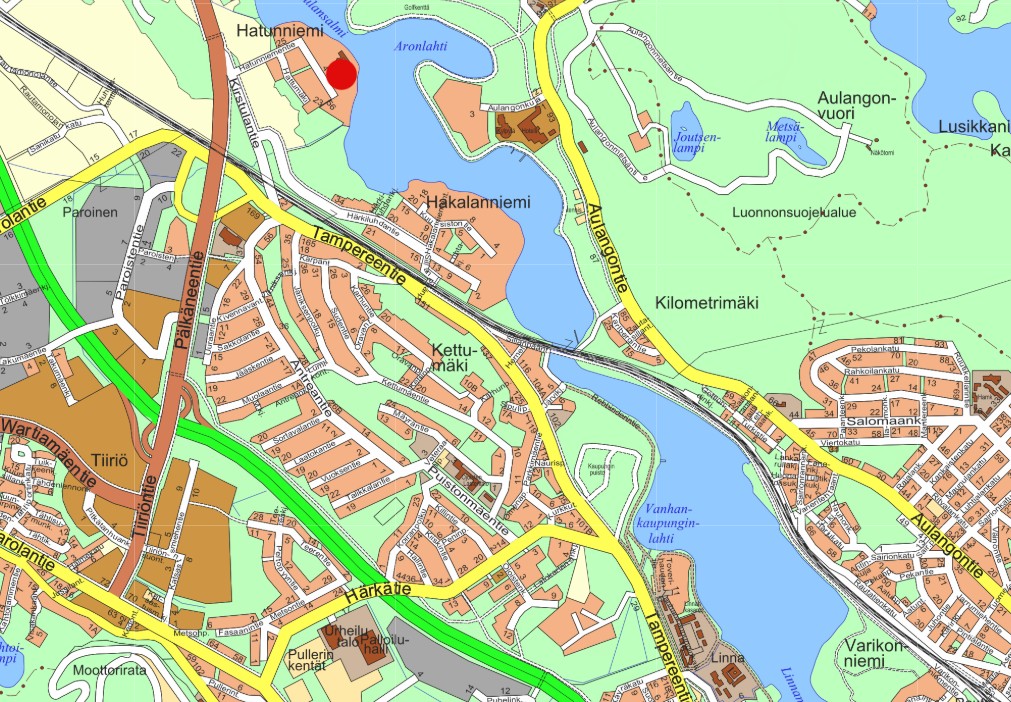 Hatunniemen kaavamuutosalueen sijainti esitetty opaskartalla.
