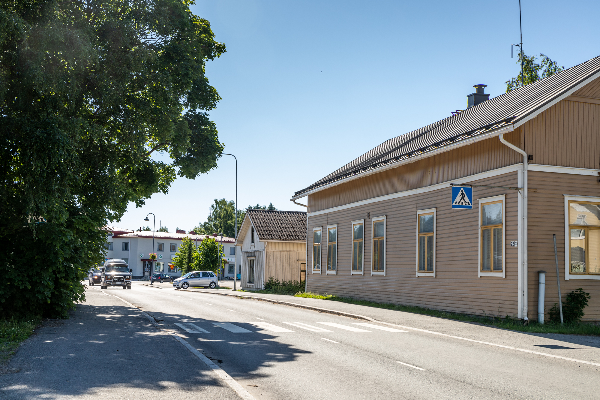 Puutaloja tien varressa Lammilla.